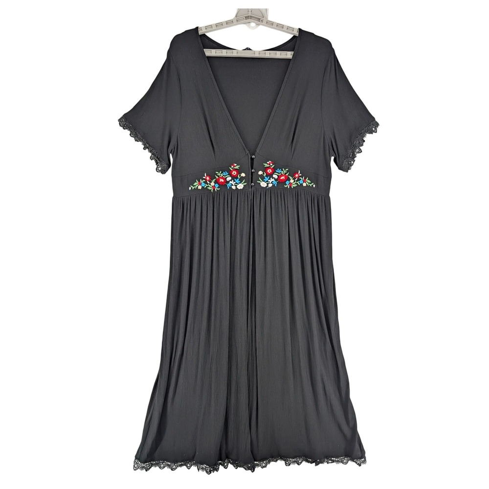 Bloomchic Embroidered‎ Maxi Duster Open Front Dress 20 Black Floral Lace Trim